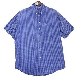 CINCH Mens XL Rodeo Western Plaid Short Sleeve Button Down Shirt Blue